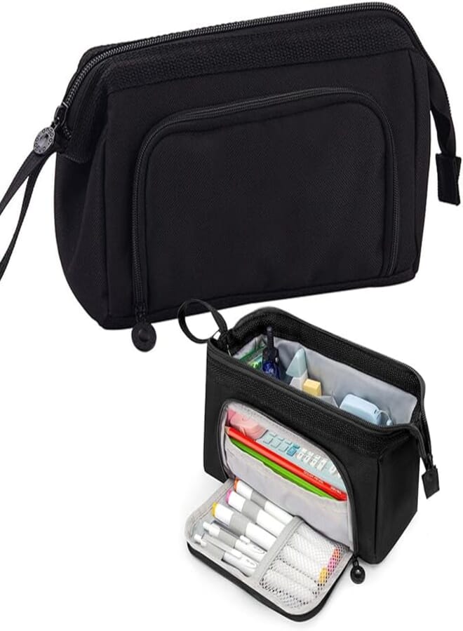 Large Capacity Pen Pencil Case, Storage Pouch, Stationery Pen Bag, Office Supplier Holder Box Organizer, Marker Zip Case With Carry Handle for School Students Teens Girls Adults-Black